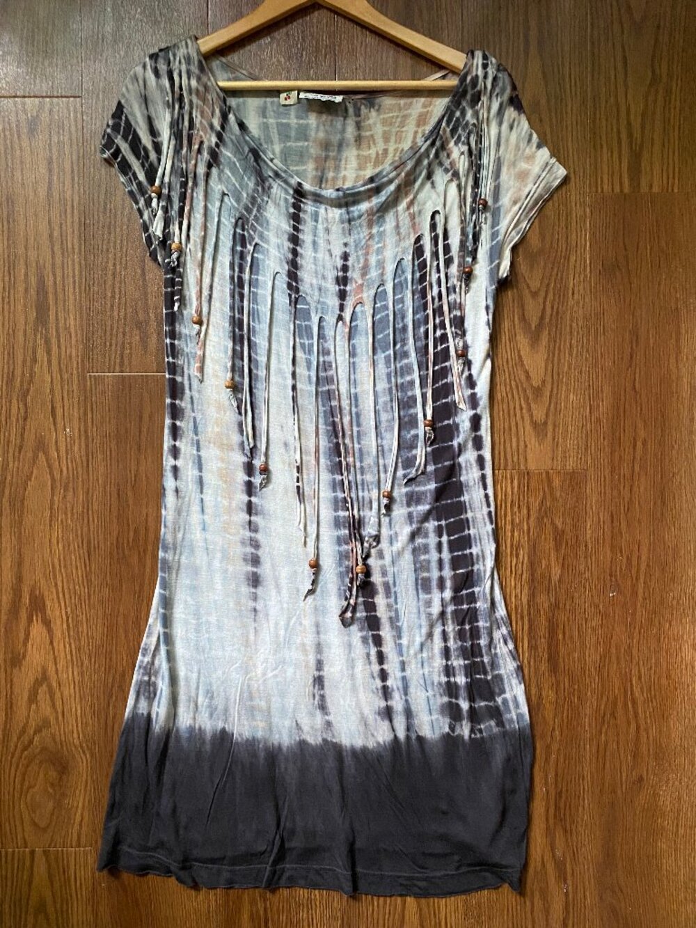 Tree of Life Boho Tie-Dye Rayon Dress Flowy Tunic Festival Mini Midi Size S